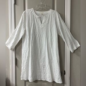 Eileen Fisher Grid-Texture 3/4 Sleeve Organic Cotton Top